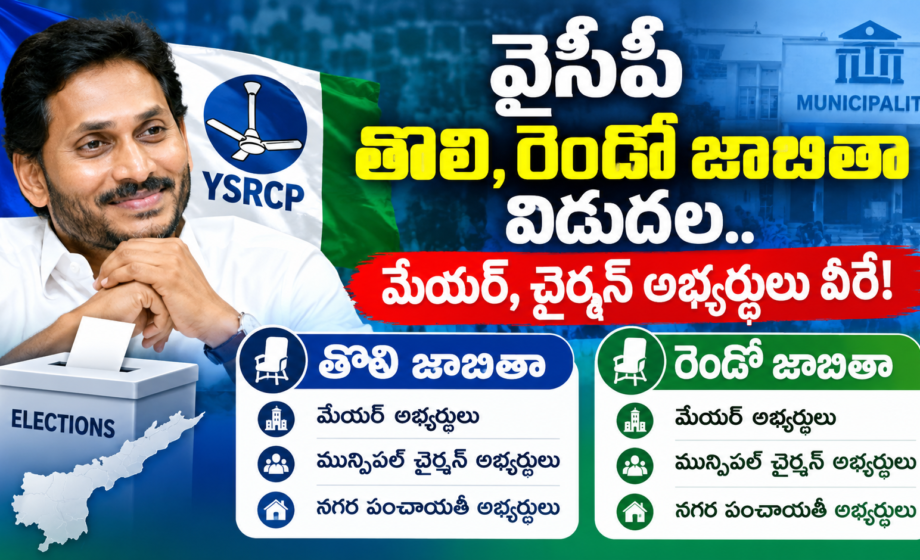 YCP Municipal Candidates List 2026 వైసీపీ అభ్యర్థుల జాబితా
