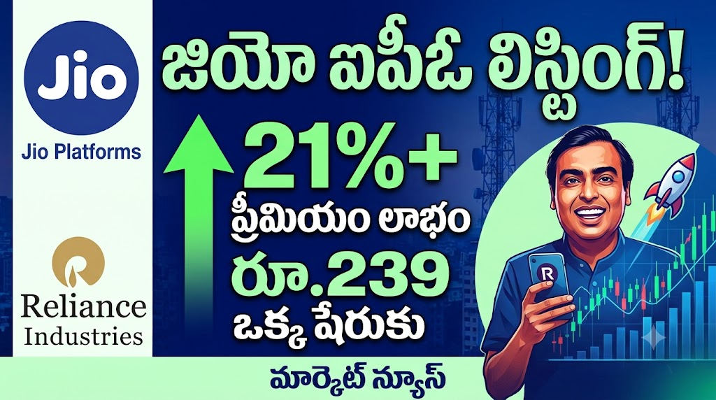 Jio Platforms IPO Listing: 21.36 శాతం ప్రీమియంతో లిస్టింగ్‌.. ఒక్కో షేరుపై రూ.239 లాభం!